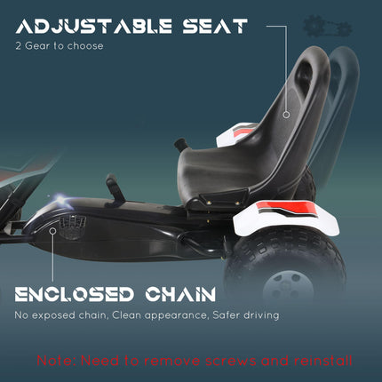 Kids Adjustable Seat Pedal Go-Kart with Steering Wheel and Hand Brake - White/Red