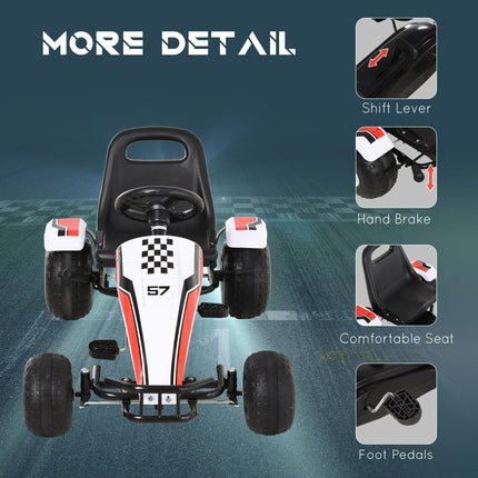 Kids Adjustable Seat Pedal Go-Kart with Steering Wheel and Hand Brake - White/Red