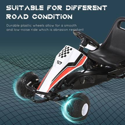 Kids Adjustable Seat Pedal Go-Kart with Steering Wheel and Hand Brake - White/Red