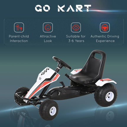 Kids Adjustable Seat Pedal Go-Kart with Steering Wheel and Hand Brake - White/Red