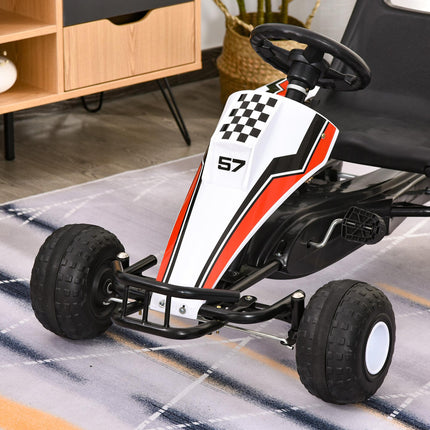 Kids Adjustable Seat Pedal Go-Kart with Steering Wheel and Hand Brake - White/Red