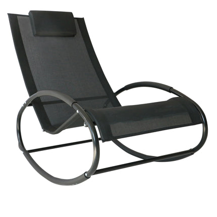 Orbital Rocking Chair Sun Lounger Recliner with Pillow Texteline Patio Garden - Black