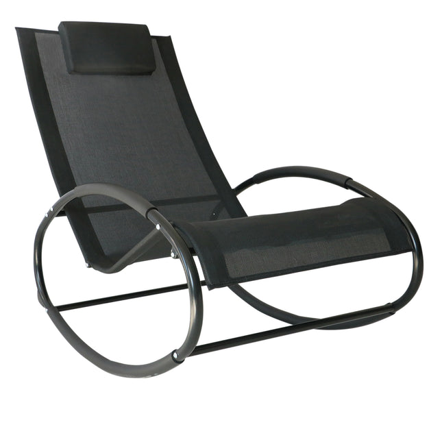 Orbital Rocking Chair Sun Lounger Recliner with Pillow Texteline Patio Garden - Black