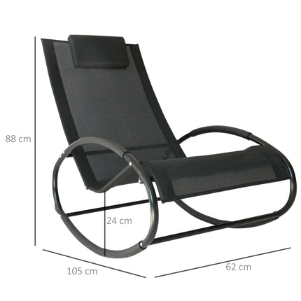 Orbital Rocking Chair Sun Lounger Recliner with Pillow Texteline Patio Garden - Black