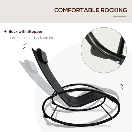 Orbital Rocking Chair Sun Lounger Recliner with Pillow Texteline Patio Garden - Black
