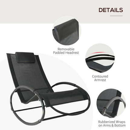 Orbital Rocking Chair Sun Lounger Recliner with Pillow Texteline Patio Garden - Black