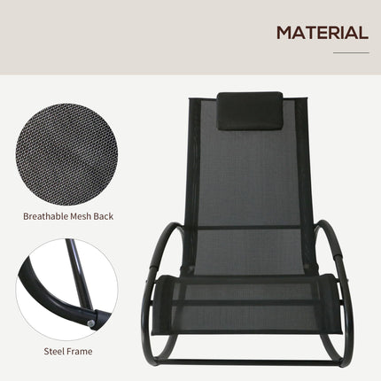 Orbital Rocking Chair Sun Lounger Recliner with Pillow Texteline Patio Garden - Black