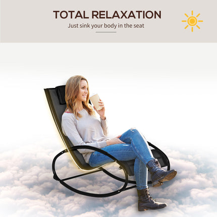 Orbital Rocking Chair Sun Lounger Recliner with Pillow Texteline Patio Garden - Black