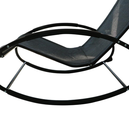 Orbital Rocking Chair Sun Lounger Recliner with Pillow Texteline Patio Garden - Black