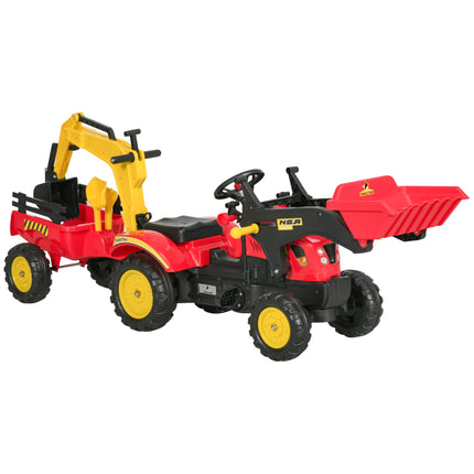 Kids Controllable Pedal Ride-On Excavator Truck - Red/Yellow