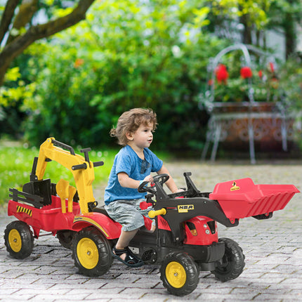 Kids Controllable Pedal Ride-On Excavator Truck - Red/Yellow