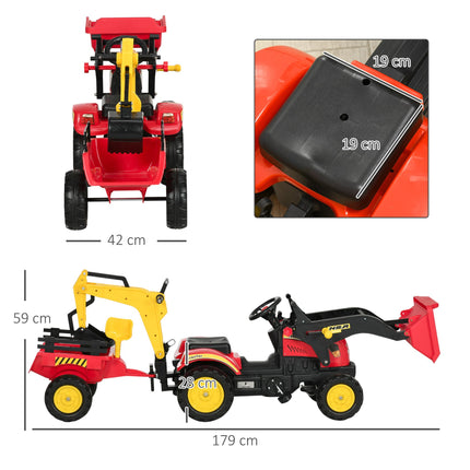 Kids Controllable Pedal Ride-On Excavator Truck - Red/Yellow
