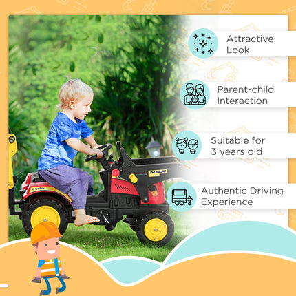 Kids Controllable Pedal Ride-On Excavator Truck - Red/Yellow