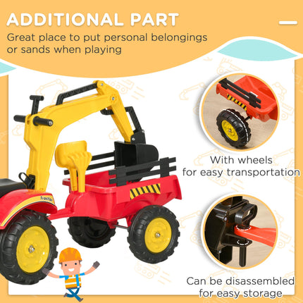 Kids Controllable Pedal Ride-On Excavator Truck - Red/Yellow