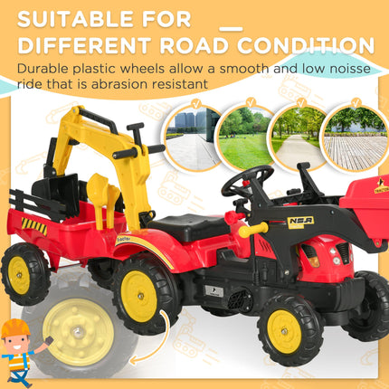 Kids Controllable Pedal Ride-On Excavator Truck - Red/Yellow