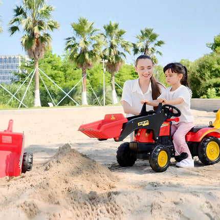 Kids Controllable Pedal Ride-On Excavator Truck - Red/Yellow