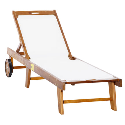 Acacia Wood Outdoor Sun Lounger with Adjustable Backrest - Brown