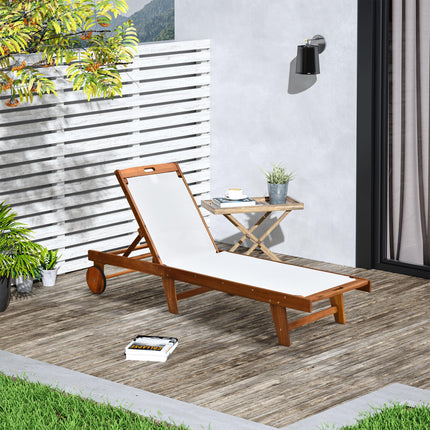 Acacia Wood Outdoor Sun Lounger with Adjustable Backrest - Brown