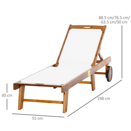 Acacia Wood Outdoor Sun Lounger with Adjustable Backrest - Brown
