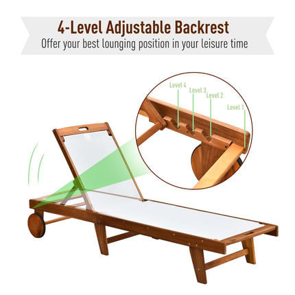 Acacia Wood Outdoor Sun Lounger with Adjustable Backrest - Brown