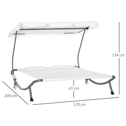Double Patio Hammock Sun Lounger Bed with Canopy and Pillows - White