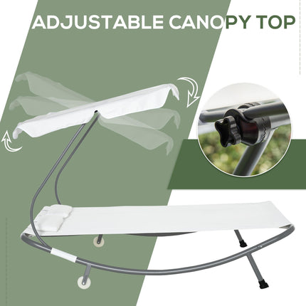 Double Patio Hammock Sun Lounger Bed with Canopy and Pillows - White