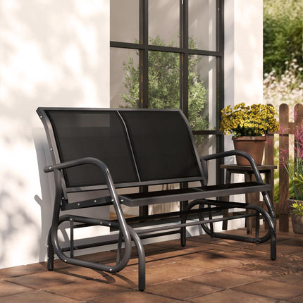 2-Person Outdoor Glider Bench Double Swing Loveseat with Steel Frame - Black