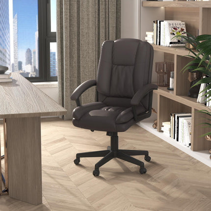 Swivel Mid Back Executive Office Desk Chair with Double-Tier Padding and Wheels - Brown