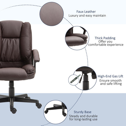 Swivel Mid Back Executive Office Desk Chair with Double-Tier Padding and Wheels - Brown