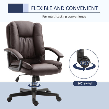Swivel Mid Back Executive Office Desk Chair with Double-Tier Padding and Wheels - Brown