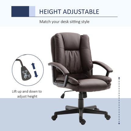 Swivel Mid Back Executive Office Desk Chair with Double-Tier Padding and Wheels - Brown