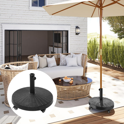 22.7kg Resin Patio Parasol Base with Lockable Wheels - Black