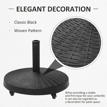 22.7kg Resin Patio Parasol Base with Lockable Wheels - Black