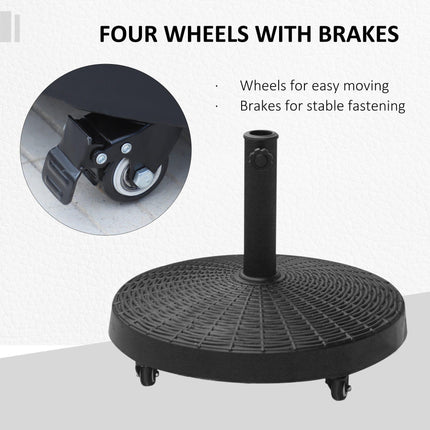 22.7kg Resin Patio Parasol Base with Lockable Wheels - Black