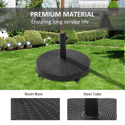 22.7kg Resin Patio Parasol Base with Lockable Wheels - Black
