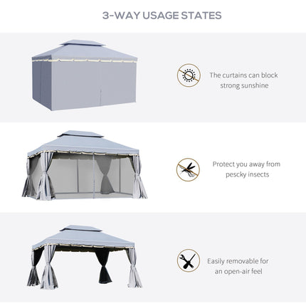 3x4 Metre Aluminium Gazebo with Sidewalls and Nets - Grey