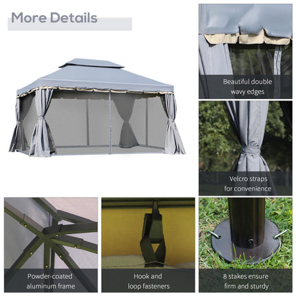 3x4 Metre Aluminium Gazebo with Sidewalls and Nets - Grey