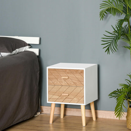 Nordic Style 2 Drawer Wooden Bedside Table for Space-Saving Storage - Natural Wood