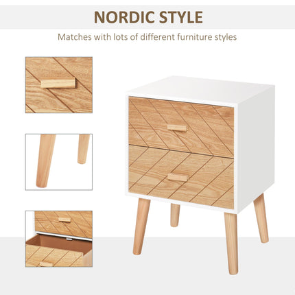 Nordic Style 2 Drawer Wooden Bedside Table for Space-Saving Storage - Natural Wood