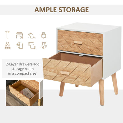 Nordic Style 2 Drawer Wooden Bedside Table for Space-Saving Storage - Natural Wood