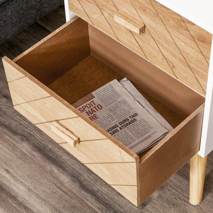 Nordic Style 2 Drawer Wooden Bedside Table for Space-Saving Storage - Natural Wood