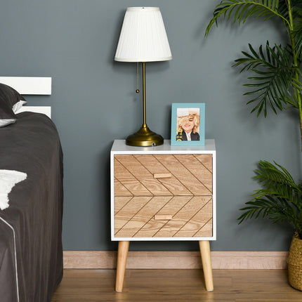 Nordic Style 2 Drawer Wooden Bedside Table for Space-Saving Storage - Natural Wood
