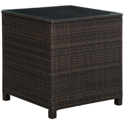 Rattan Garden Side Table with Tempered Glass Top 64x64x68cm - Brown