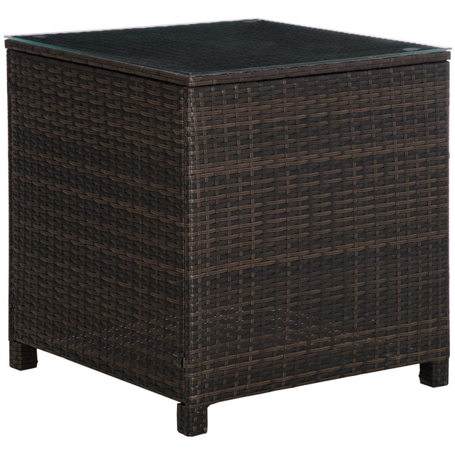 Rattan Garden Side Table with Tempered Glass Top 64x64x68cm - Brown
