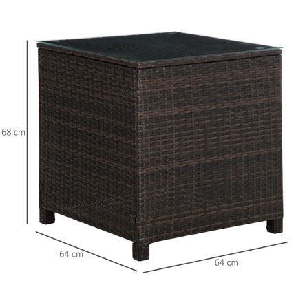 Rattan Garden Side Table with Tempered Glass Top 64x64x68cm - Brown