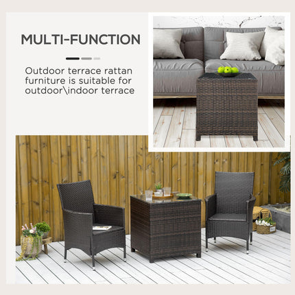 Rattan Garden Side Table with Tempered Glass Top 64x64x68cm - Brown
