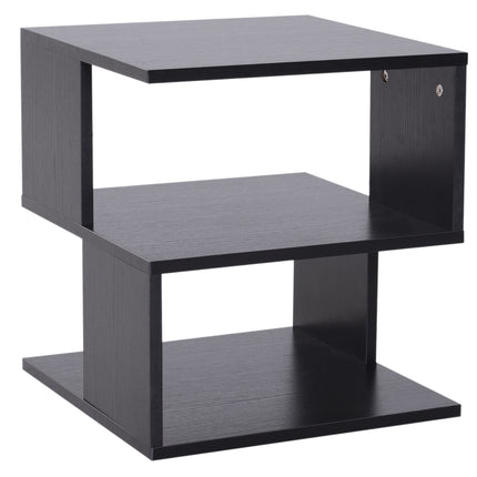 Side Table, Square Coffee Table, Modern End Table with 2 Tier Storage Shelves Fo