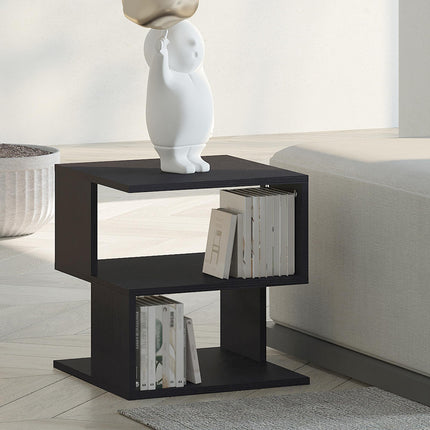 Side Table, Square Coffee Table, Modern End Table with 2 Tier Storage Shelves Fo