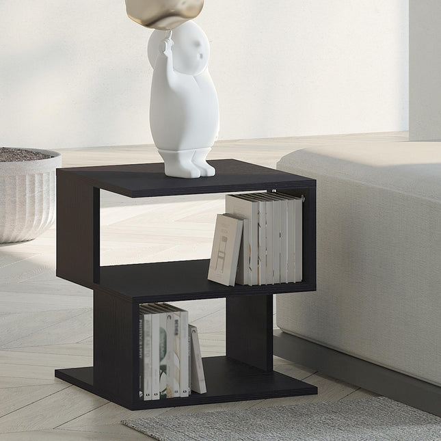 Side Table, Square Coffee Table, Modern End Table with 2 Tier Storage Shelves Fo