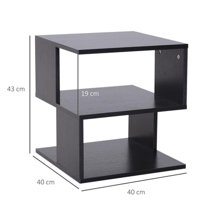 Side Table, Square Coffee Table, Modern End Table with 2 Tier Storage Shelves Fo